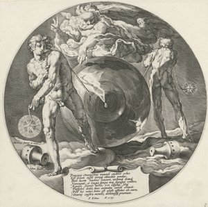 Gods Geest zweeft over het water (Schepping van de wereld) door Jan Harmensz. Muller
