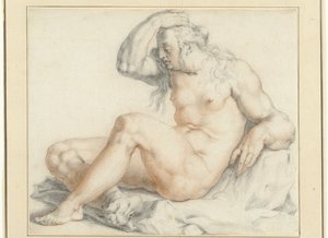 Naakte zittende vrouwenfiguur door Jan Harmensz. Muller