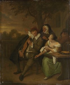 Man met een viool in slecht gezelschap