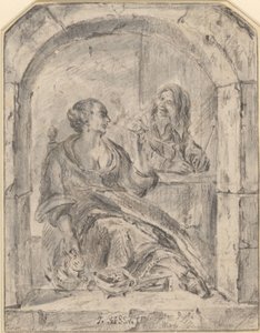 Pijprokende vrouw en een man met twee pijpen door Jan Havicksz. Steen (possibly)