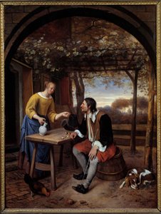 De Rust van de Reiziger. Schilderij door Jan Steen (1626-1679) door Jan Havicksz. Steen