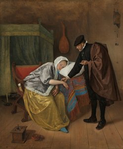 De zieke vrouw door Jan Havicksz. Steen