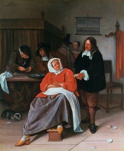 Een Man die een Oester Aanbiedt aan een Vrouw, ca. 1660-1665 door Jan Havickszoon Steen