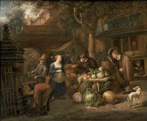 Marktscène (paneel) door Jan Havickszoon Steen