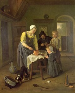 Boerenfamilie aan tafel, c.1665 door Jan Havickszoon Steen