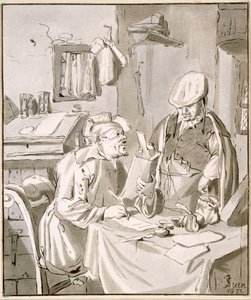 Twee mannen bespreken geld in een kantoor, 1672, gekopieerd door Cornelis Ploos van Amstel of Christian Josi