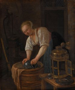 Vrouw die Metalen Voorwerpen Schuurt, 1650-60