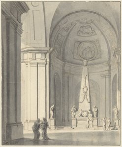 Grote overwelfde zaal met een grafmonument