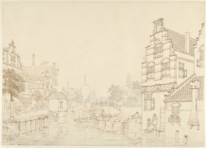 Een gracht in een stad door Jan Hendrik Verheijen
