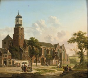 Stadsbewoners bij de Nicolaikerk, Utrecht