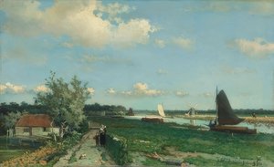Het Trekvliet Kanaal nabij Rijswijk, ook: Uitzicht nabij de Geestbrug. 1868