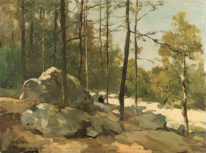 Boslichting nabij Barbizon. 1900 door Jan Hendrik Weissenbruch