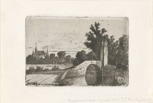 Landschap met stenen brug en kasteel door Jan Heppener