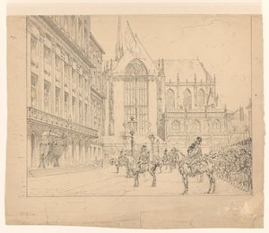 Huzaren opgesteld voor het Paleis op de Dam bij de Inhuldiging door Jan Hoynck van Papendrecht