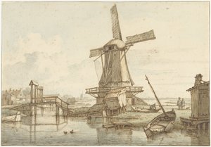 Landschap met windmolen door Jan Hulswit
