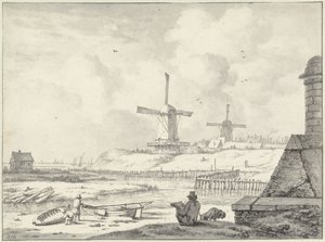 Schetsende tekenaar op de Hoogendijk, buiten de Haarlemmer Poort