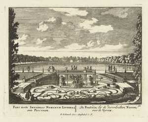 Fontein bij de grote vijver in de tuinen van Paleis Het Loo, 1695-1705 door Jan I van Call