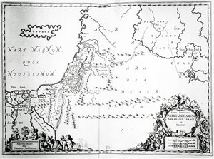 Kaart van de reizen van Abraham, Isaak en Jakob, 1652