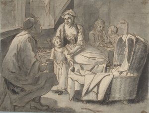 Interieur met een familie met kinderen