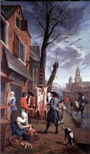 Buiten de slager (een van een serie van vier)