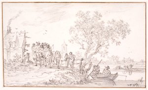 Een wagen met reizigers bij een herberg door Jan Josefsz van Goyen