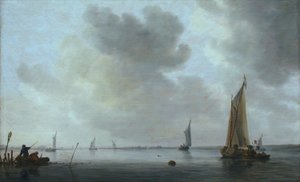 Vissersboten bij een riviermonding door Jan Josephsz van Goyen