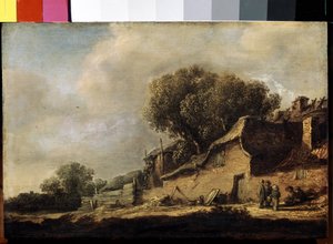 Landschap met een boerenhuisje en een eik door Jan Josephsz van Goyen