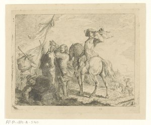 Landschap met reizigers en ruiters door Jan Karel Jacob de Jonge