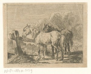 Weiland met twee paarden door Jan Karel Jacob de Jonge