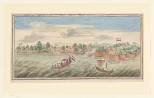 Gezicht op Malakka vanaf zee