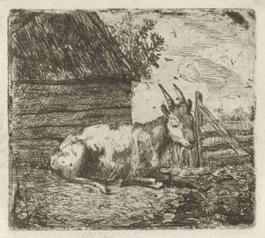 Bok bij een schuur door Jan Kobell (II)