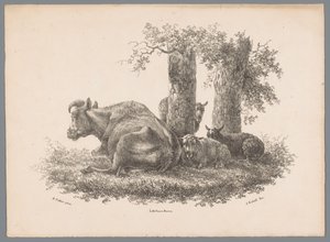 Een koe en drie schapen Beesten Studien door J. Kobell naar Paul Potter Nr. 1 (series title) door Jan Kobell (III)