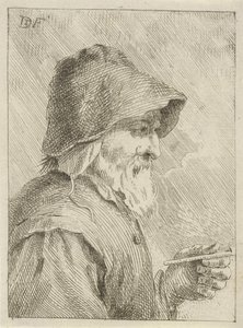 Oude man met baard en een pijp in zijn hand