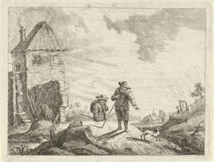 Twee boeren met een hond op een landweg door Jan Lauwryn Krafft (I) (possibly)
