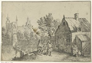 Boerenhuis aan het water door Jan Lauwryn Krafft (I)