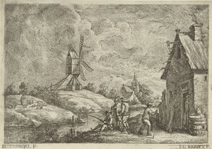 Landschap met herberg en een molen