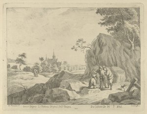 Landschap met reizigers en herders