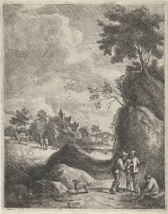 Landschap met reizigers en twee herders door Jan Lauwryn Krafft (I)