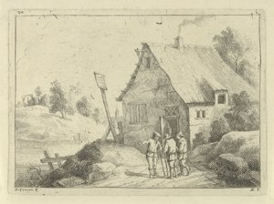 Pratende mannen voor een huis