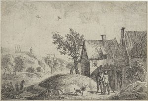Twee mannen met een hond in een landschap door Jan Lauwryn Krafft (I)