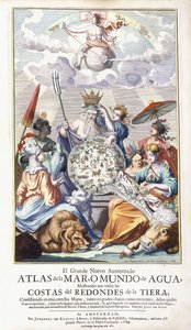 Allegorische titelpagina, uit "El Grande Nuevo Aumentado Atlas de la Mar", 1680 door Jan Luyken