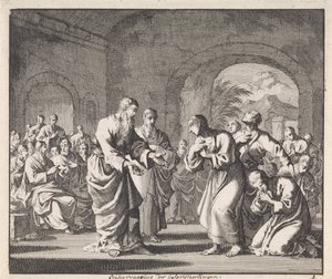 Catechese van vijf gelovigen door Jan Luyken