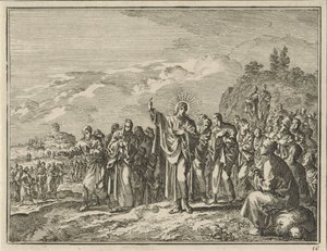 Christus predikend voor een menigte in de openlucht door Jan Luyken