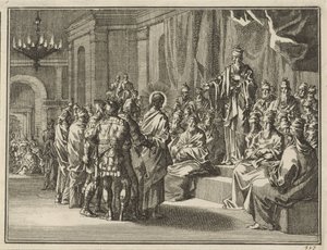 Christus voor de hogepriester Annas door Jan Luyken