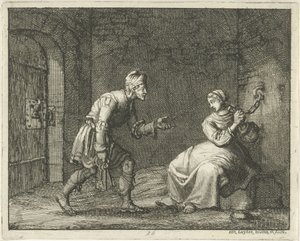 Felicitas in de gevangenis met de cipier door Jan Luyken