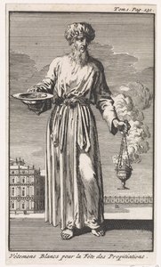 Hogepriester in witte liturgische kleding behorend bij de Grote Verzoendag door Jan Luyken