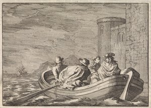 Koning Jacobus II ontvlucht bij nacht in een roeiboot, 1688