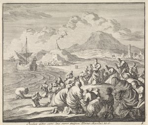 Paulus bidt bij het strand van Tyrus door Jan Luyken