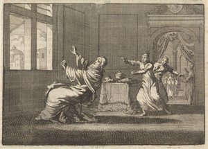 Paus Innocentius XII valt kort na zijn verkiezing voor het venster van het Quirinaal achterover, 1691 door Jan Luyken