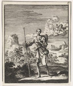 Pelgrim in een berglandschap